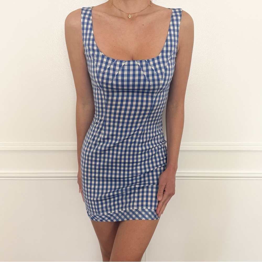 Blumarine Blue and White Sheath Mini Dress